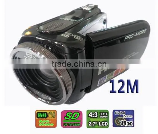 Hot-sell Digital Video Camera Camcorder HD DV 12MP 8X Zoom 2.7 TFT LCD Screen free shipping In Original Box