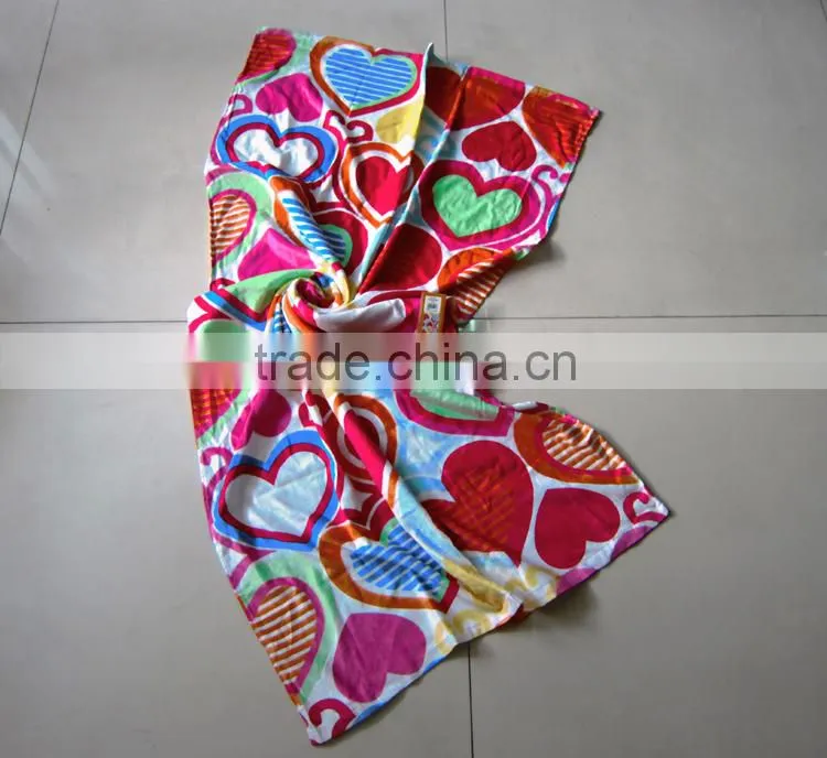 Full screen printed heart design girl beach towel blanket