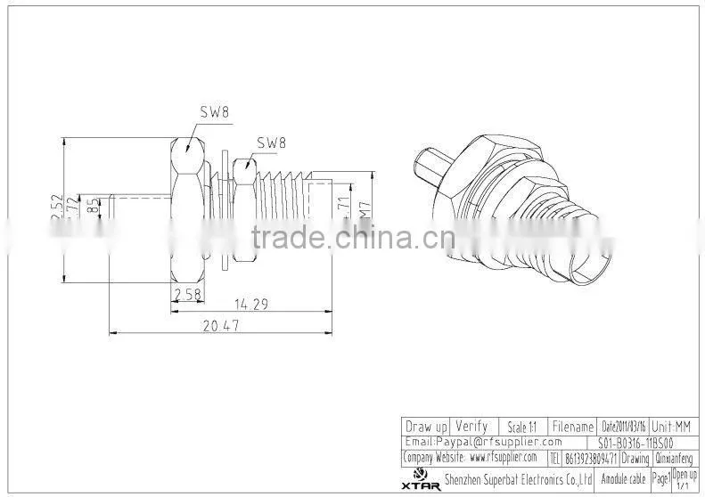 SMA connector Crimp Jack bulkhead with o-ring for LMR100
