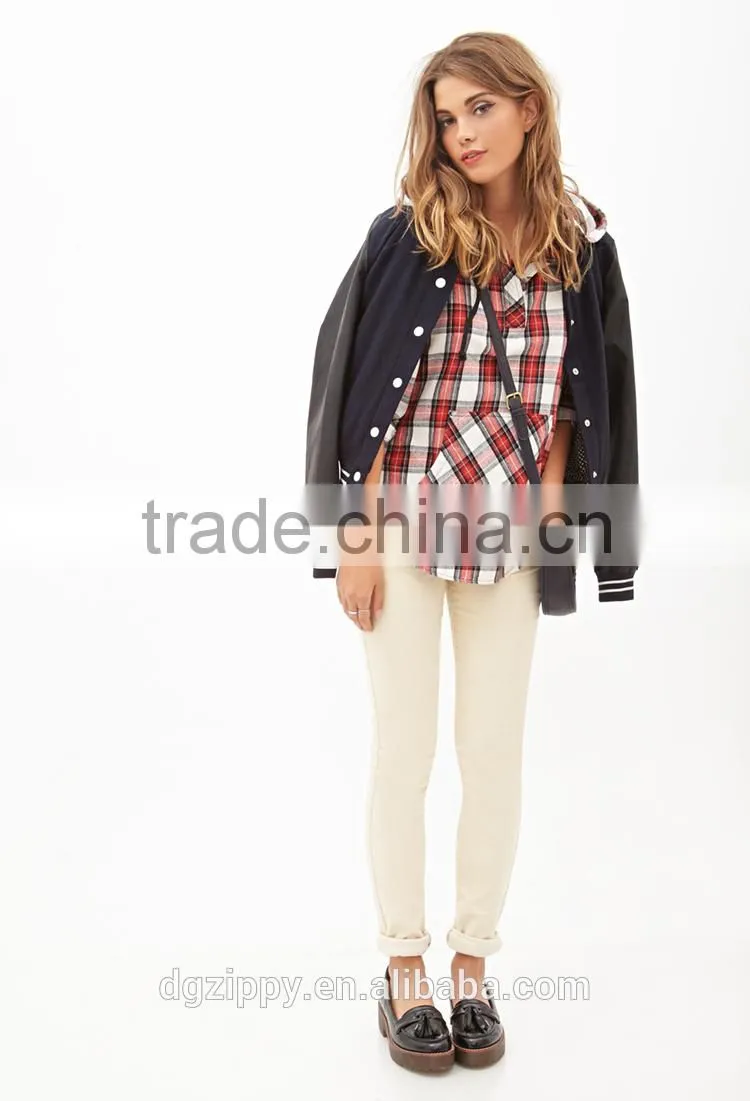 Women wholesale long sleeves plaid flannel hoodies custom hoodies