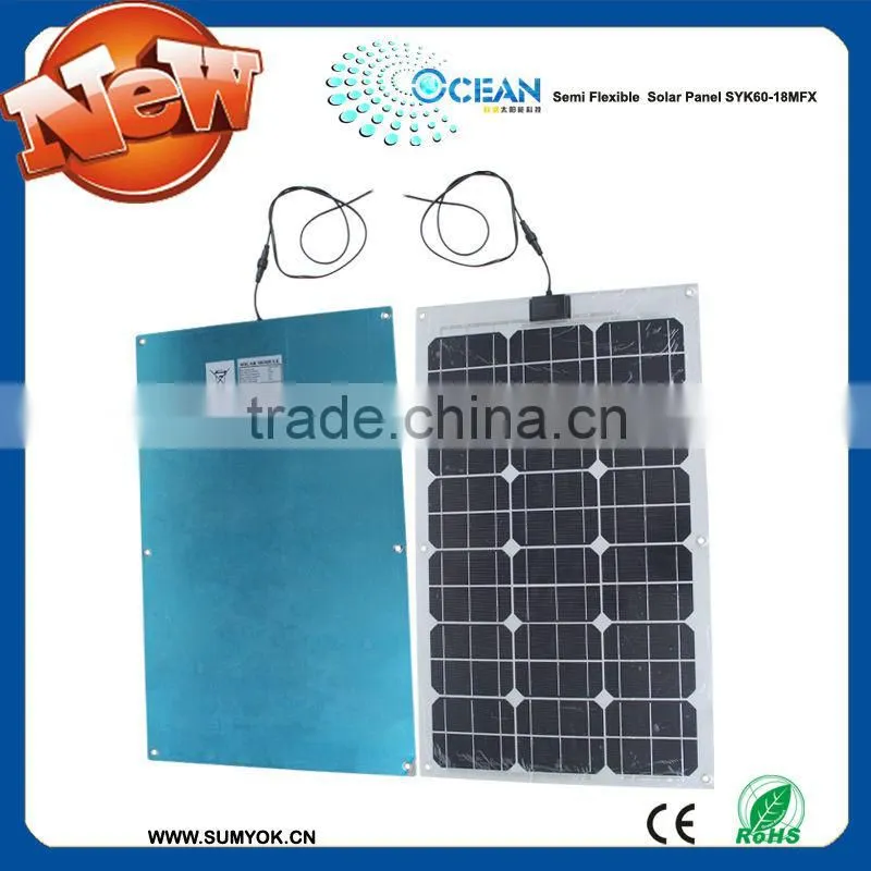 60w 12v Semi-Flexible panels with aluminum backing for flat to gently curved surfaces