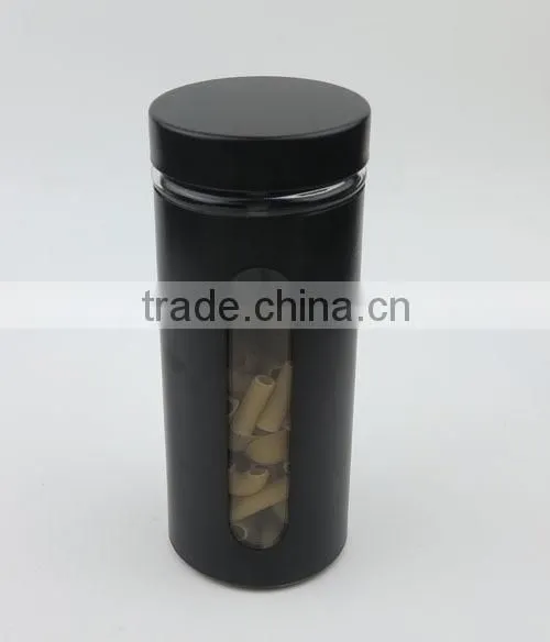 350ml Black Colored Iron Covered Glass Jar with Metal Screw Lid, Glass Coffee Jar