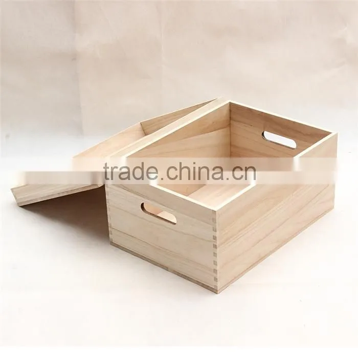 High quality smooth polished paulownia wood hamper box,unfinished wood hamper box with lid