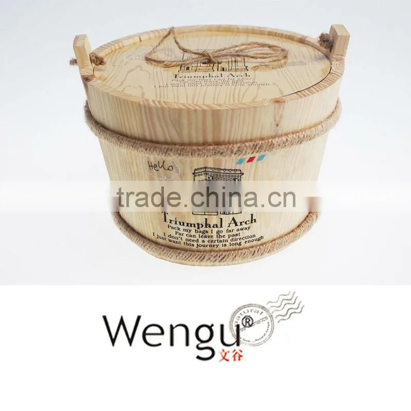 2014 new design Mini Notebook With Wooden Can 4C Printed And Nylon Handle