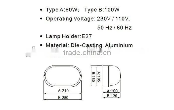 60W ip54 oval bulk head light
