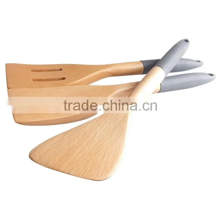 Silicone Handle beech Wood KitchenTools Set Of 7