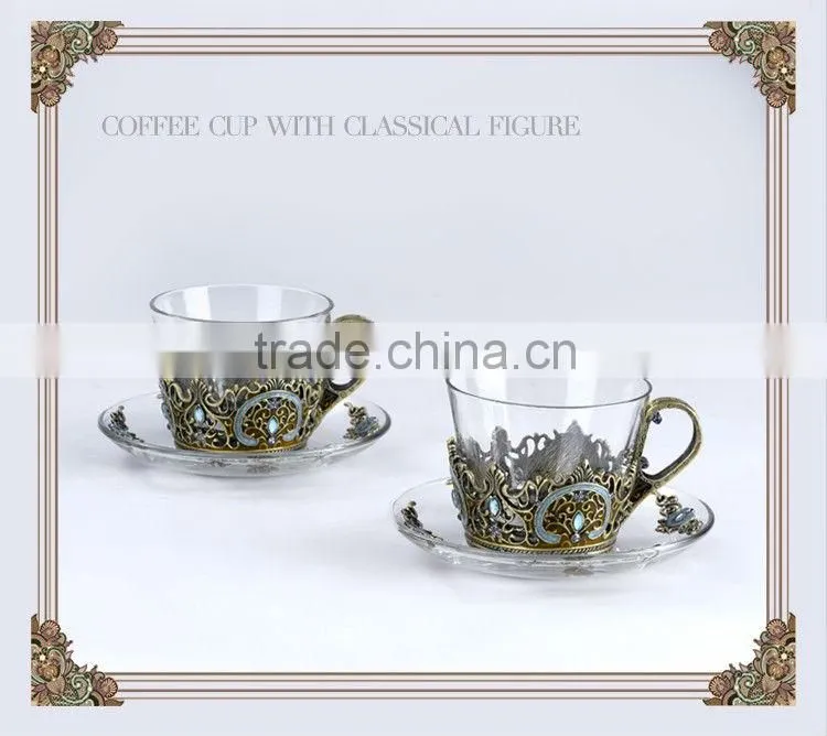 RORO Classic Pattern enamel pewter crystal glass coffee cup set