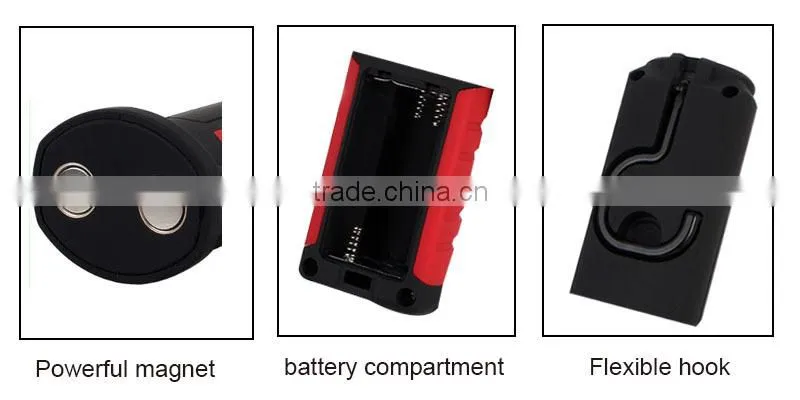 360 pivoting car portable emergency light, powerful COB work light with magnet base & rugged hook