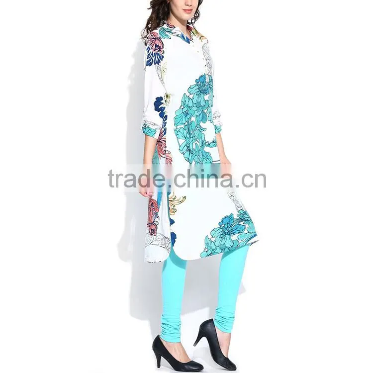 Oem clothes supplier latest design fashion print party wear kurti for women