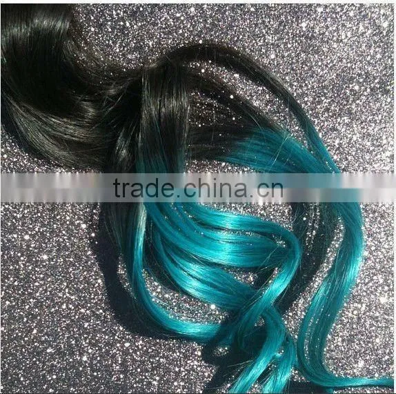 teal clip-in human hair extension
