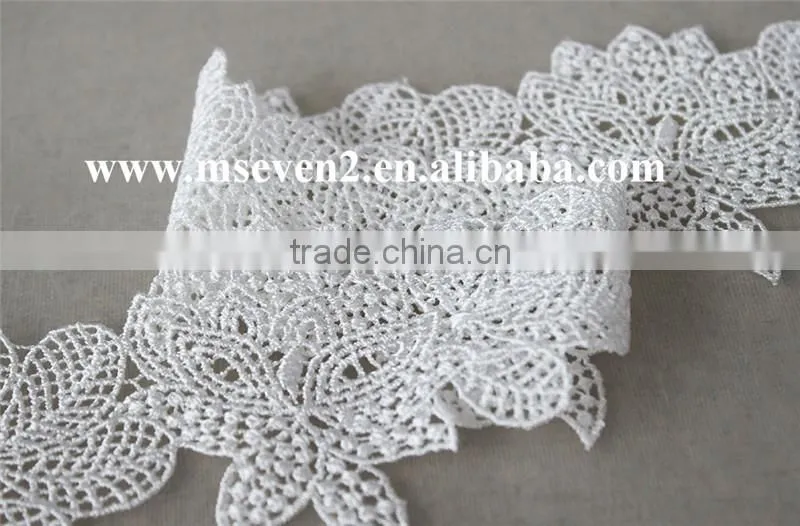 reasonable price polyester net lace trim ,rhinestone lace trim in white non- elastic lace trim for clothing making