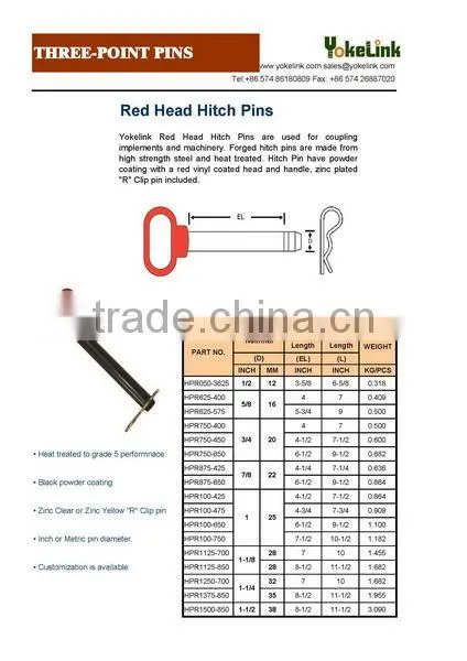 Zinc yellow Trailer parts Hitch Pin with wire lock pin