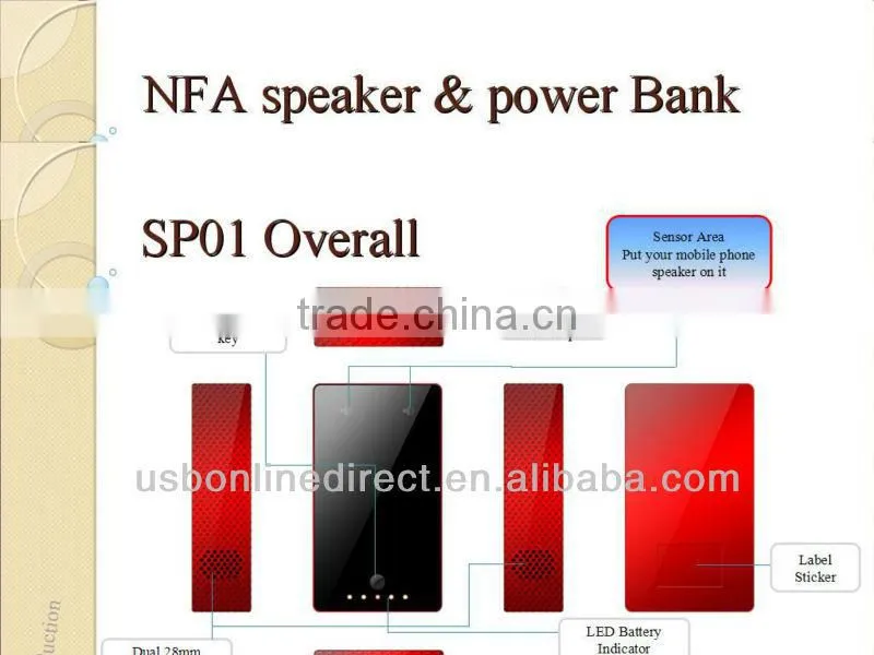 Near Fashion Field Audio(NFA) Amplifying Magic Wireless Speaker Power Bank for iphone 5 Samsung HTC mobile phone 5000mAh