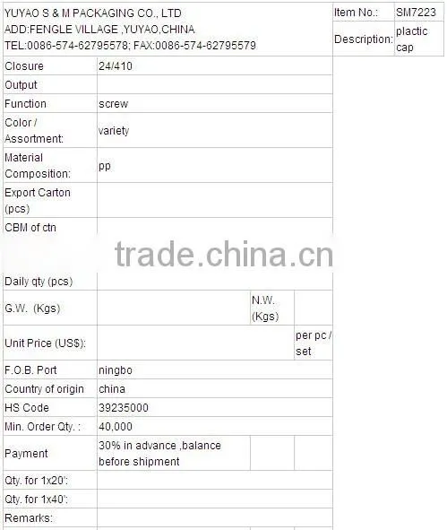 24/410 SM7223 best selling free sample plastic flip top cap