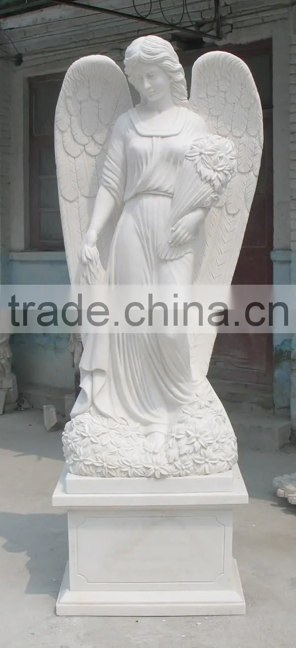 Hand Carved White Marble Angel Headstone Design