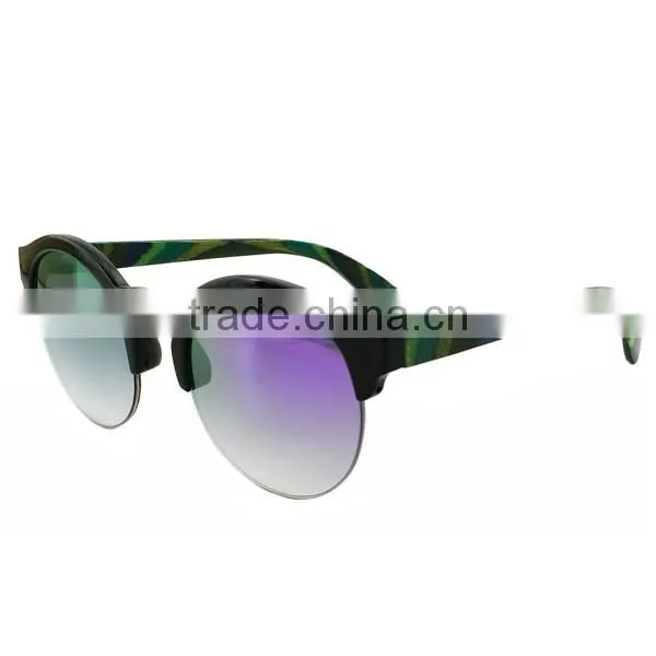 Half Rim Sunglasses Fashion Green Wood Sunglasses