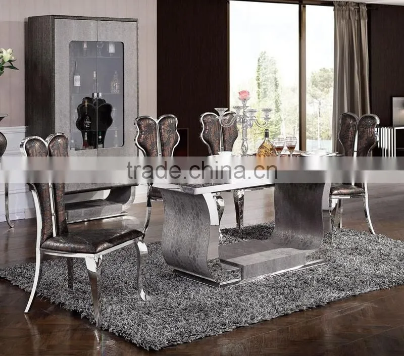 AH107 crocodile leather design royal stylish rectangular dinning table with stainless steel leg