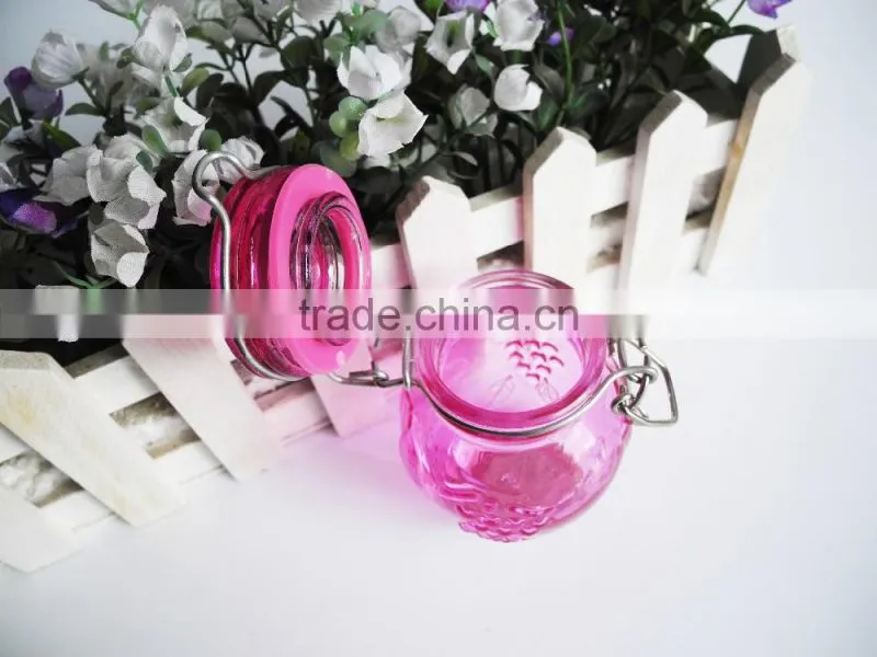 embossed glass condiment container kitchen storage jars with metal clip