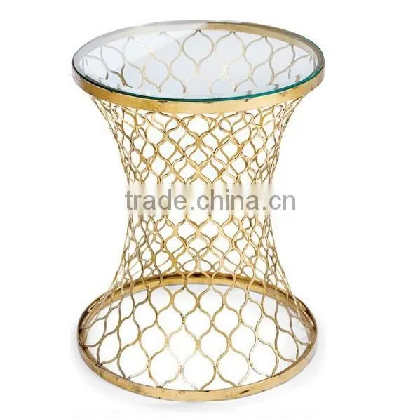 CN8001 gold stainless steel legs tempered glass coffee table
