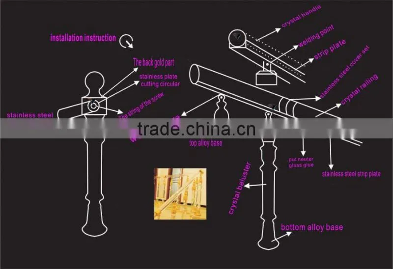 Jingyage custom modern new designs crystal stair balusters home stair decoration railing crystal balustrade modern spiral stair