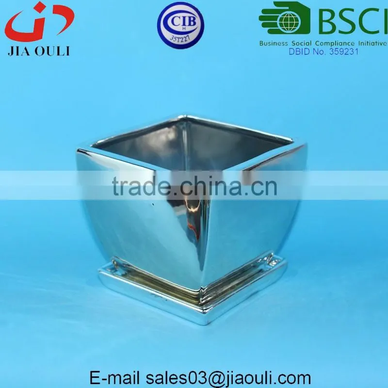 Home and garden decorations dimple design glazed pot plant white square ceramic