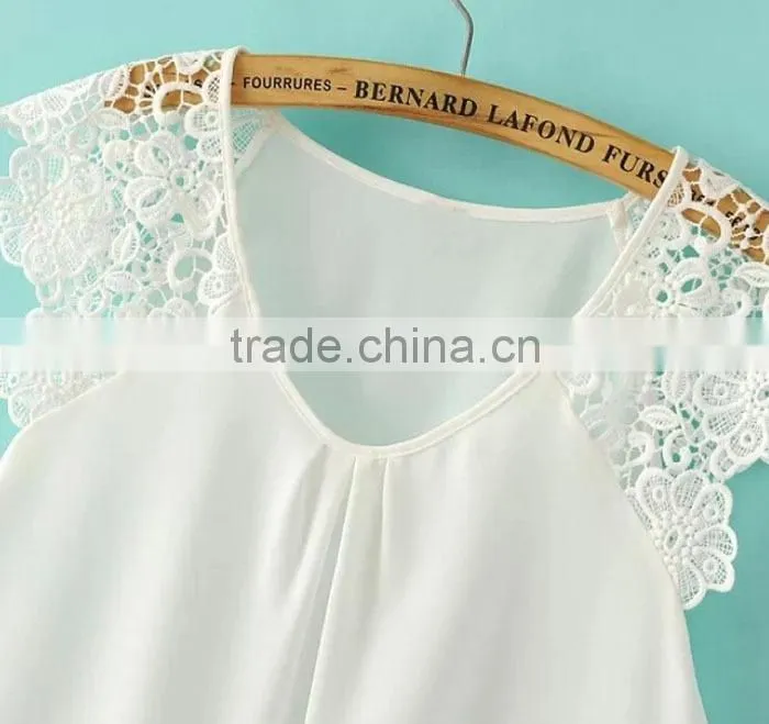 New Women Fashion Summer Lace Floral Hollow Splice Sleeveless Chiffon Blouses