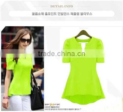 Women's Scarf Collar V Neck Short Sleeve Slim Casual Blouse