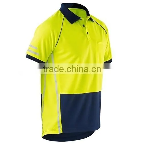 Custom Workwear Spliced Cotton Hi Vis Back Short Sleeve work t-shirt Polo