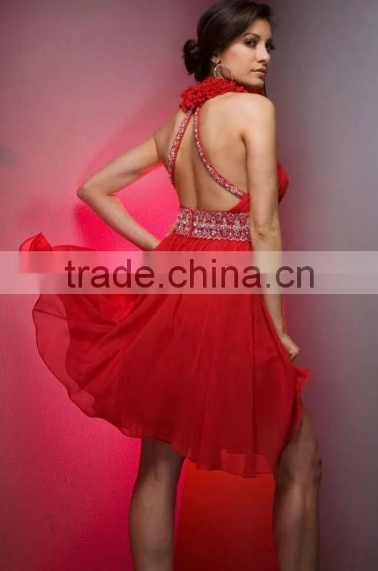 red chiffon halter patterns for short dress