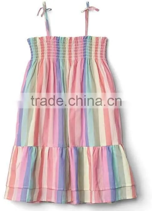Baby clothes 2017 smocked custom baby clothing Wholesale summer kids girl stripe tier smock dress