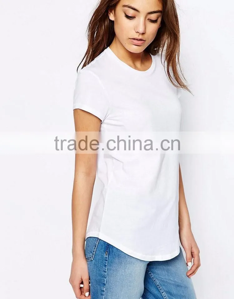 Guangzhou Shandao OEM Factory Summer Plain O-neck Short Sleeve 180g 40% Cotton 60% Polyster White Blank Women T Shirt