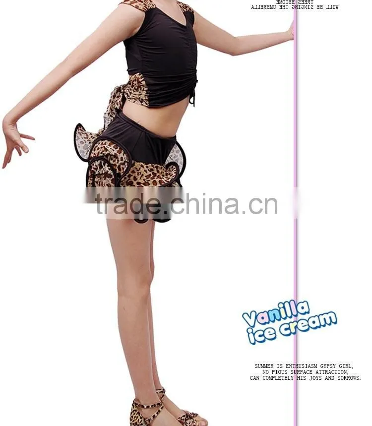 Children Girls Practice Latin Dance Dress Kids Leopard Sexy Vest Skirt Suit