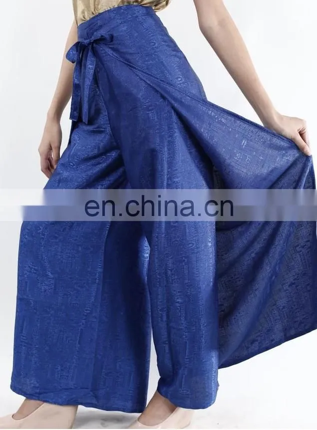 Womens Black Thai Silk Wrap Pants/Fisherman Sarong Harem Yoga Trousers Wide Leg