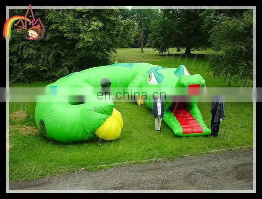 green pvc tarpaulin inflatable channel tunnel , inflatable crocodile channel