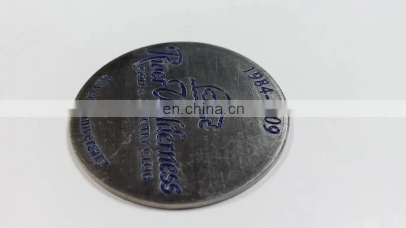 Golf Souvenir Iron Coin in Die Cast Process, Antique Silver Plating and Soft enamel technique