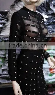 Summer dress army green black long sleeve mesh sey party women beading bandage Dress Bandage Bodycon Women Wearing