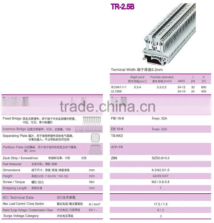 Phoenix Screw Din Rail Terminal Blocks TR-2.5B CE UL
