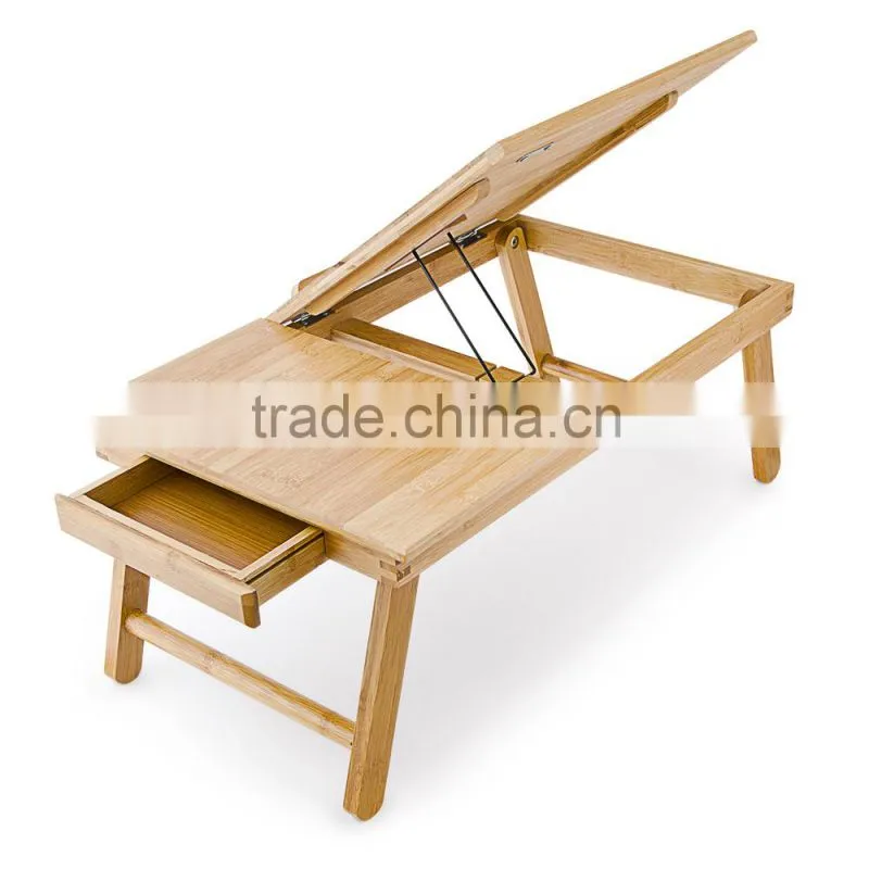 Bamboo Multi-Position Adjustable Laptop Computer Desk & Serving Bed Tray With Drawer