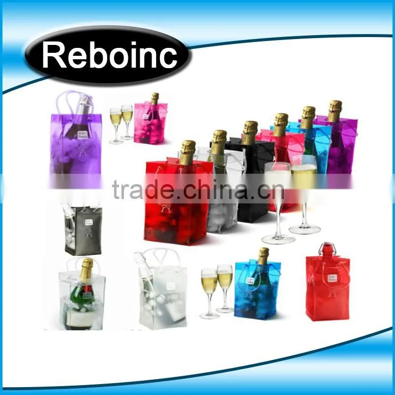 Free sample Design Printed Various Color Transparent PVC Plastic Carryingpvc ice bag Wine Beer Bottle Ice cooler Bag
