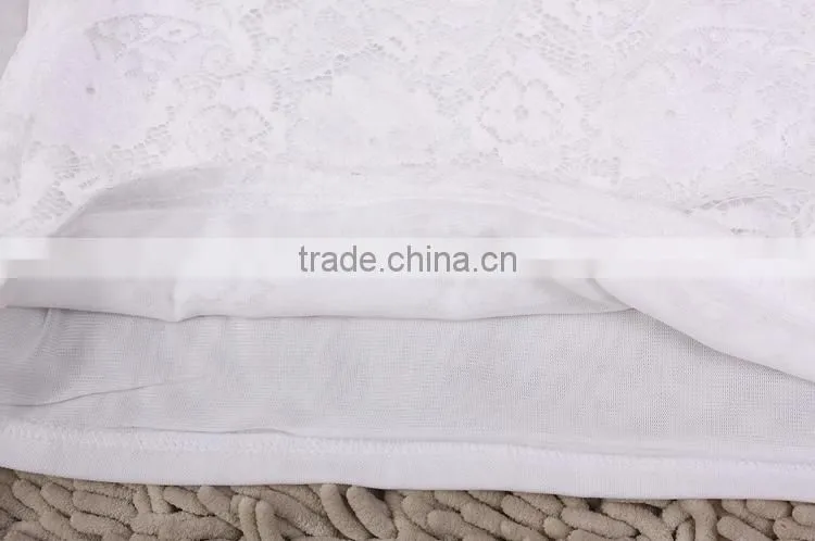 2015 women's T-shirt with long sleeves gauze splicing thin render unlined upper garment to bigger sizes Lace hollow out