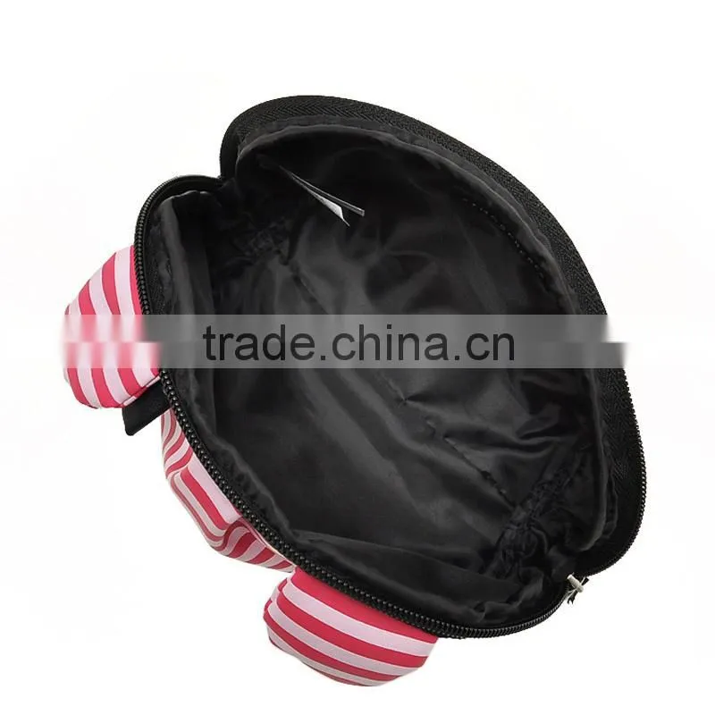 Stock design stripe fringe lovely ears bag pouch makeup cosmetic bag for lady vanity case 70g