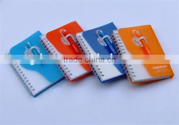 2015 promotion Durable plastic Spiral Notebook With Pen