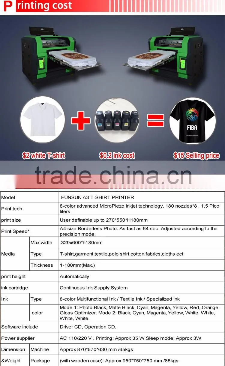 Hot automatic small size A3/A4 size t shirt printer