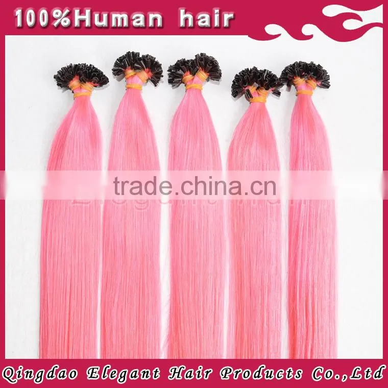 2015 alibaba china wholesale unprocessed brazilian human hair keratin tip hair extensions pink