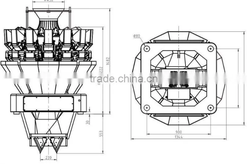 High speed double layer discharge chute multihead combination weigher