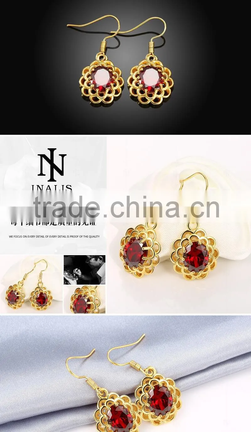 Ruby stone wavy round line earring bule gemstone jewelry earring