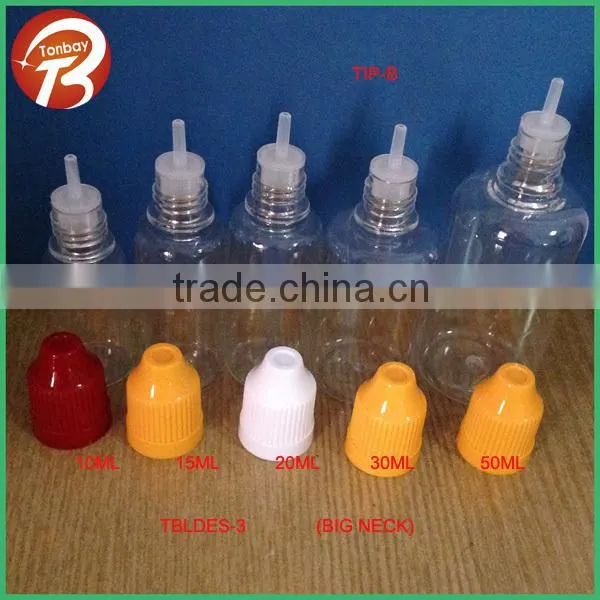 10ml 15ml 20ml 30ml 50ml empty plastic clear PET e liquid bottle with three holder tips&childproof cap engraved triangle sign