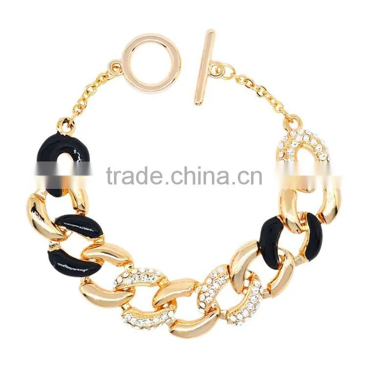 JOFO Brand Gold-Tone Diamond White/Black Enamel Cuff Bracele JDJ0394