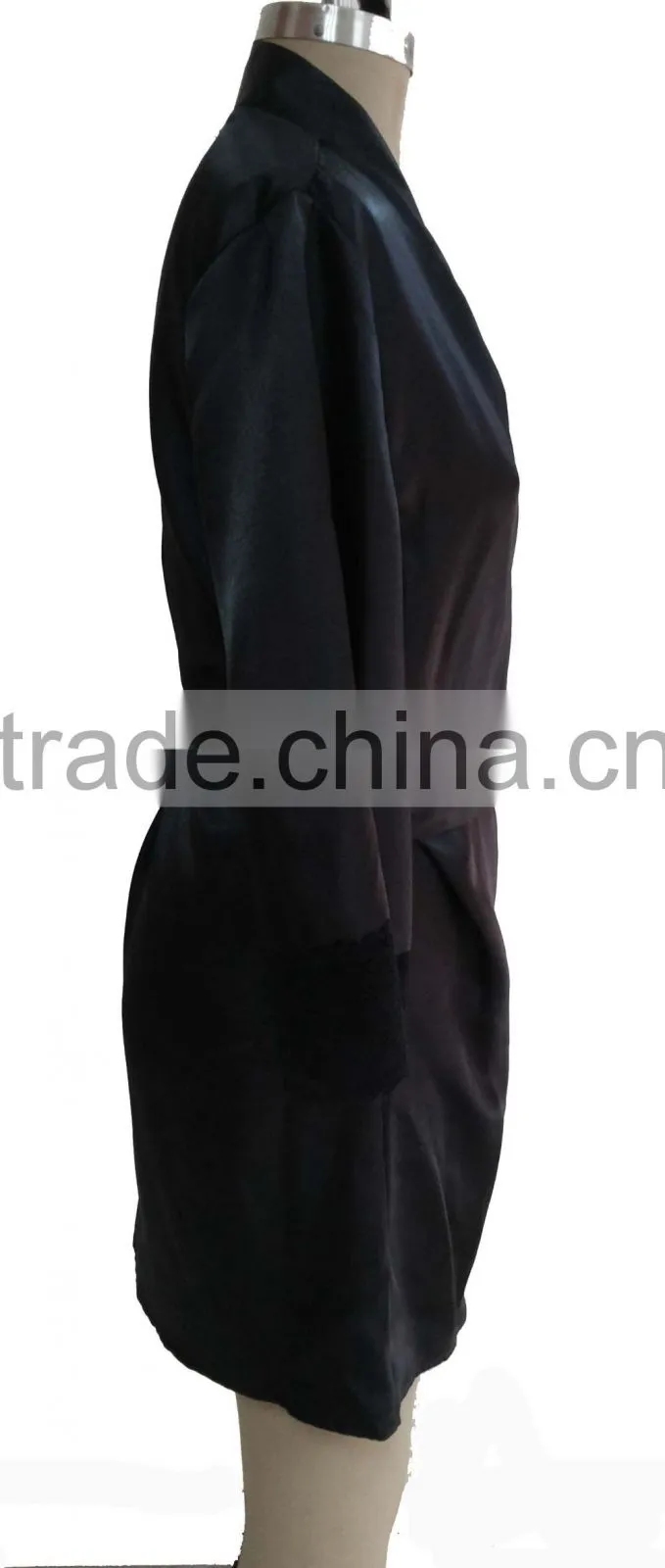 comfortable women black satin lace robe