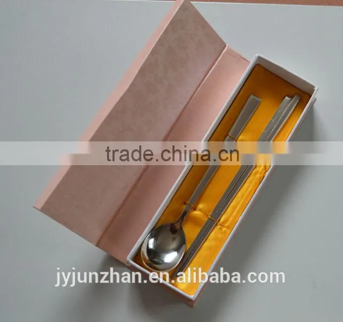 Stainless Steel Korean spoon and chopsticks set with gift blue box packing
